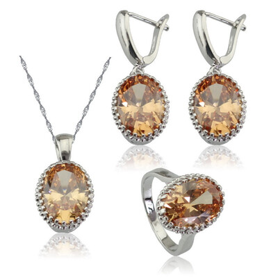 

EIOLZJ Purple Stone Silver Plated Jewelry Sets for Women Necklace Pendant Dangle Earrings Ring Free Jewelry Box 7 Colors Available