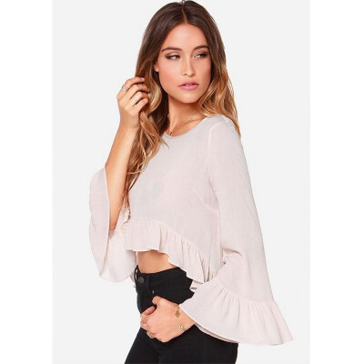 

Naixini Woman' Autumn Fashion Flounced Solid Short Shirt