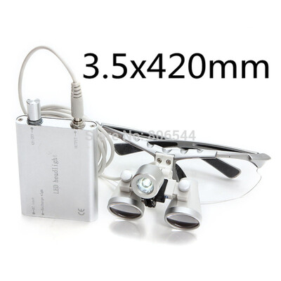 

Sale! Dental equipment Surgical Medical dental Loupes dental glasses 3.5X 420mm +LED Head Light Lamp Silver dental lab 2015