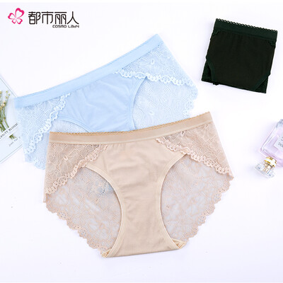 

City Beauty Ladies Panties Sexy Transparent Hips Comfortable Skin Cotton Mid-Waist Combination 3 Pack BK17K05 Apricot Blue Black L
