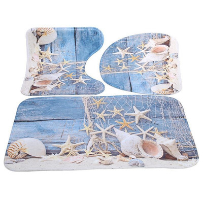 

UpperX 3 Piece Floral Non Slip Soft Bath Mat Set Pedestal Bathroom Toilet Cover Rug
