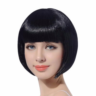 

10" Short Bob Wig With Bangs Synthetic Fake Hair Pink Purple Blonde Red 9 Colors Custom Cosplay Wigs For Women Heat Resistant
