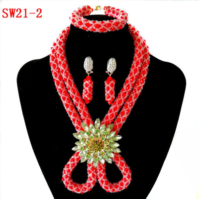 

Red Crystal Handmade Jewelry Beaded Necklace African Wedding Jewellery Set Bridal Jewelry Nigerian Coral Jewelry For Woman