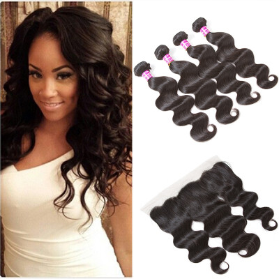 

Glary Malaysian Virgin Hair Body Wave Bundles with Frontal Body Wave Human Hair with 13x4 Lace Frontal Full&Thick