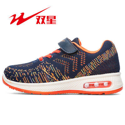 

Double star childrens shoes boys sports shoes fly woven breathable hollow single net big childrens air cushion running shoes 7120-1 dark blue orange large mesh summer models 220 34 yards