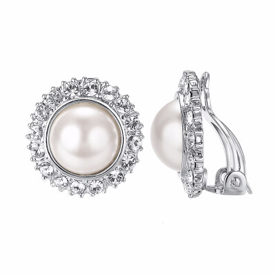 

Yoursfs Pearl Earrings Flower Cocktail Wedding Clip On Earrings Women 18k White GP Fashion Jewelry CZ Dainty Earrings Gift