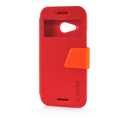

MOONCASE View Window Leather Side Flip Pouch Ultra Slim Shell Back Case Cover for HTC One Mini 2 (M8 Mini) Red