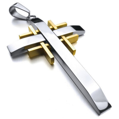 

Hpolw Men's Stainless Steel Pendant Necklace Silver Gold Cross Vintage -with 23 inch Chain