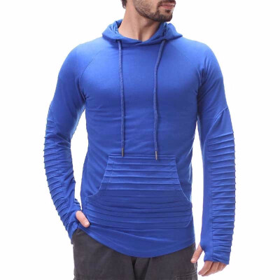 

Mens SpringAutumn New Fashion Solid Color Pleated Design Long Sleeved Hooded Sweatshirts