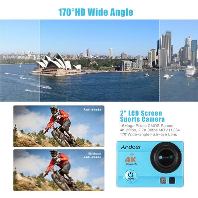 

Andoer 2" Ultra-HD LCD 4K 25FPS 1080P 60FPS Wifi Cam FPV Video Output 16MP Action Camera 170°Wide-Angle Lens with Diving 30-meter