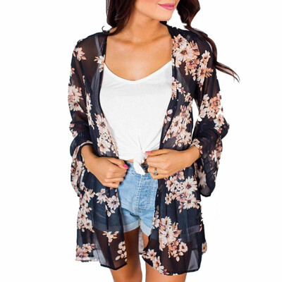 

Women Kimono Cardigan Kaftan Shawl Coat Beach Swimwear Cover Up Blouse Tops
