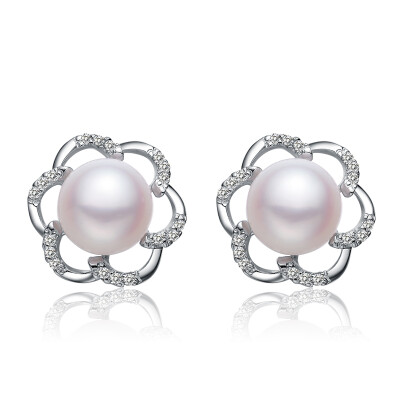 

Jingrun Pearl in full 9-10mm bread-shaped S925 silver inlaid zircon zircon freshwater pearl earrings white