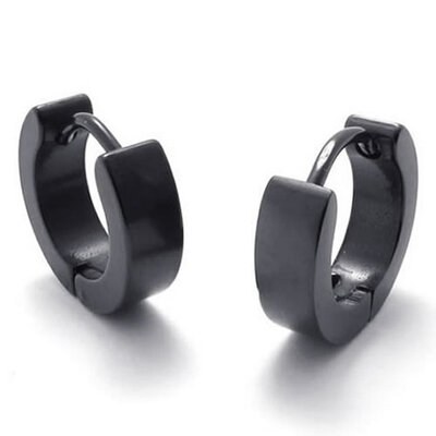 

Hpolw Plain Black Stainless Steel Mens Huggie Hinged Hoop Earrings 2pcs Black