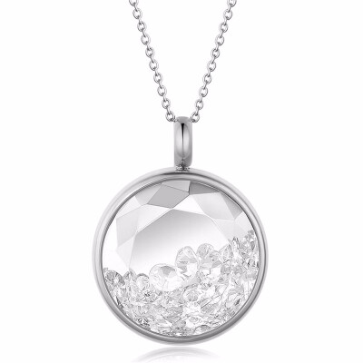 

Round Photo Small Chips Cutting Flower Purple Quartz Crystal Pendant Stainless Steel Necklaces 17"