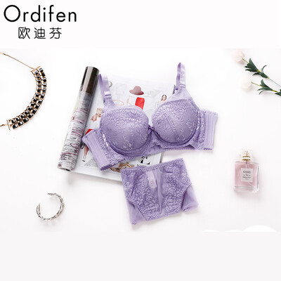 

Ou Difen Lady Bra Sexy Lace Side V Gathering 34 Thin Cup Adjust Widening Underwear Bra XB5308 Lavender Purple 75B