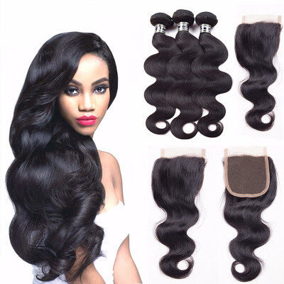 

Amazing Star Brazilian Virgin Hair Bundles with Closure Body Wave with Closure Human Hair with Closure Free Part Natural Color