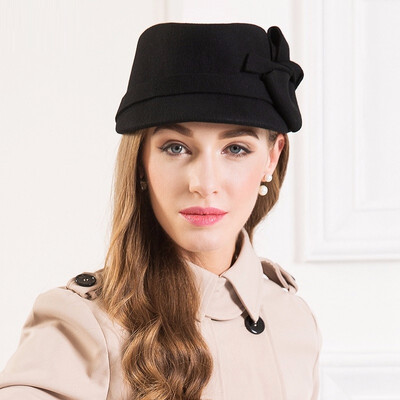 

Autumn Winter Female Hats New Arrival Ladies England Retro Woolen Cap Australian Wool Felt Hat Bow Bucket Hats for Women B-7511