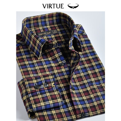 

Virtue rich flannel plaid casual shirt 2018 autumn new comfortable cotton long-sleeved shirt male CD433LF red check 41