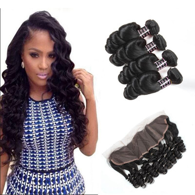 

Ishow Hair 4 Bundles Brazilian Loose Wave With Closure Baby Hair Human Hair Ear to Ear Lace Frontal Closure With Bundles
