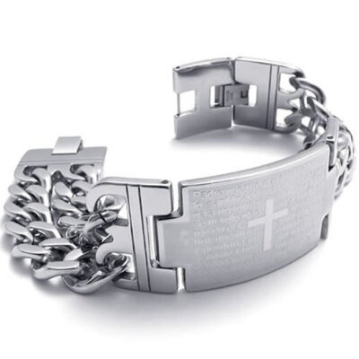 

Hpolw Mens Stainless Steel Cross Prayer Bangle Cuff Bracelet Silver 85 Inch