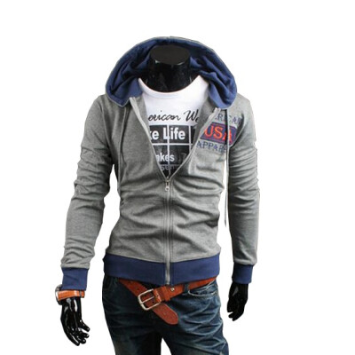 

Zogaa New Mens Hoodie Fashion Contrast Color Electric Embroidery