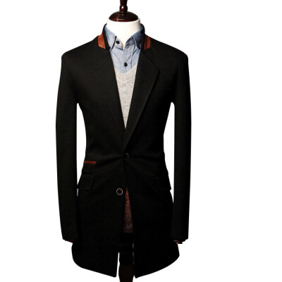 

Zogaa Spring New Men's Wool Coat Spell Leather Collar Casual Single-breasted Slim