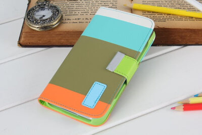 

MITI-S5 Contrast Color Stripe Design pu Leather Wallet Case for S5 I9600 Card Holder Flip Cover