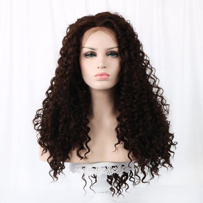 

24" Blonde Lace Front Wig Synthetic Hair Natural Hairline 340g Brown Black Lace Front Curly Wigs For Black Women