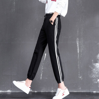 

Langyue womens casual pants women 2018 autumn new loose sports pants student guard pants nine points school pants LWKX188113 black