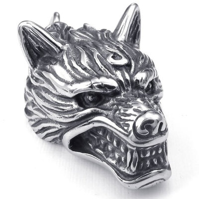

Hpolw Mens Gothic Wolf head Stainless Steel jewelry animal charm wholesale Pendant NecklaceBlack Silver24 inch Chain