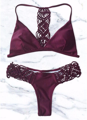 

2018 Woven Racerback High Cut Women Triangle Bikini Set