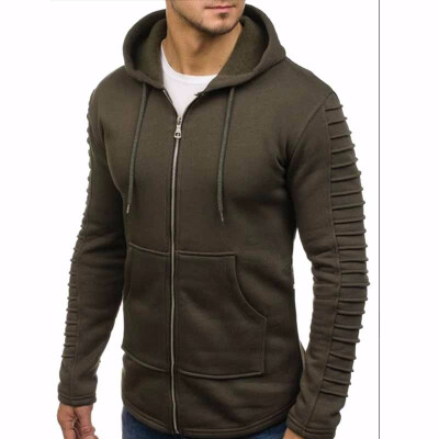 

Mens Fashion Pure Color Long Sleeved Sweater Sleeves Pleated Design Zipper Cardigan Sweater