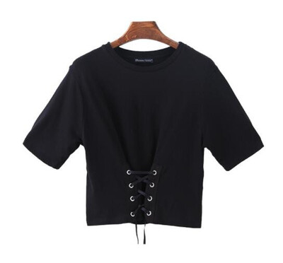 

Canvaus Summer Sweet Solid Color O-neck Slim Short-sleeved Waist Belt Fashion Cotton Ladies T-shirt