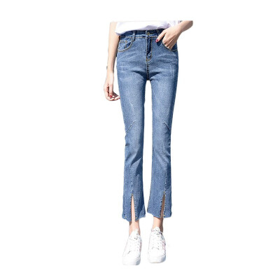 

Nine pants womens jeans split micro-flare pants female Slim was thin 8 points pants high waist jeans tide Europe&America L-T7