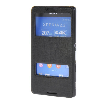 

MOONCASE Side Flip Hard board Slim Leather Bracket Window Case Cover for Sony Xperia Z4 Black