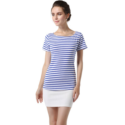 

POPBASIC Women's Classic Striped Short Sleeve Tee Boatneck Nautical T Shirt