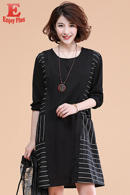 

L XL XXL 3XL 4XL 5XL plus size casual new autumn 2018 women dress long sleeve big size black striped loose elegant knee length