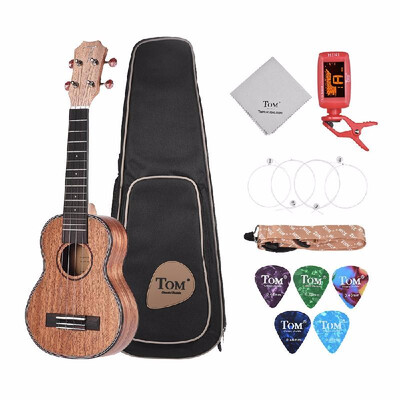 

TOM TUS-200 21" Professional Acoustic Soprano Ukulele Ukelele Uke Kit Mahogany Wood with Carrying Bag Strap Strings Clip-on Tuner