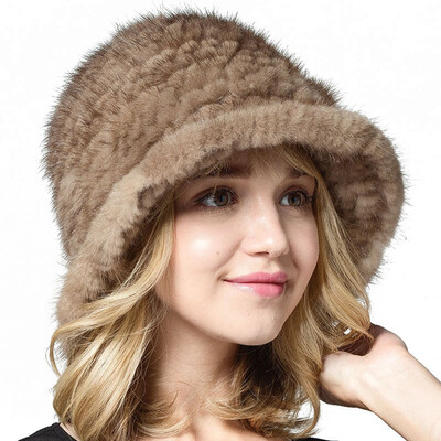 

MsMinShu Genuine Mink Fur Hat Hand Knitted 100 Real Mink Fur Cap Winter Warm Hat Fashion Ladys Cap Women Hat