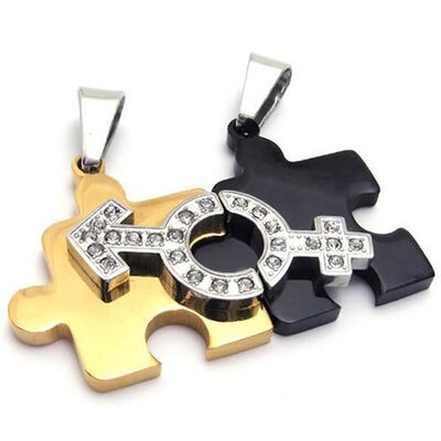 

Hpolw 2pcs Charming Romantic Design Mens&Womens Stainless Steel Symbol Puzzle Lover Necklace,Black&Silver&Gold,18 and 22 inch