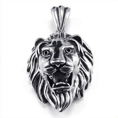 

Hpolw Huge Mens Stainless Steel Casting Silver Heavy Cool Lion King Mask Pendant Necklace18-26 inch Chain
