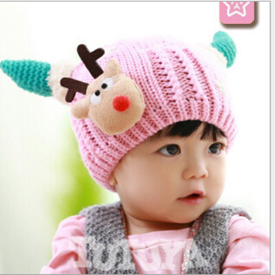 

Buebos Ninos Hot-Seller Children Hat Super Cute Christmas Deer Cashmere Knitted Kids Baby Unisex Hat Fall Winter Christmas Gift