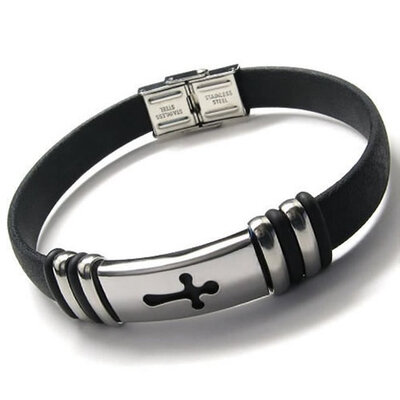 

Hpolw Stainless Steel Rubber Cross Bracelet