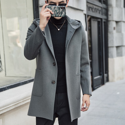

Thick hooded long wool double-faced coat