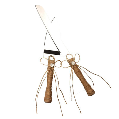 

UpperX 1 set of silver hemp rope stainless steel bow flower wedding cake knife shovel 1 cake knife a cake shovel