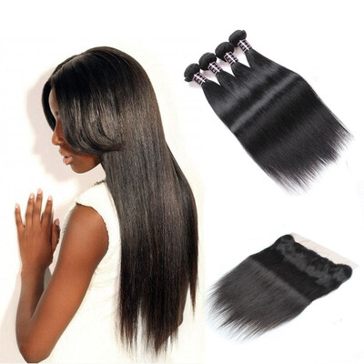 

Ishow Hair 7A Unprocessed 4 Bundles Brazilian Straight Human Hair Weave Bundles With Lace Frontal Closure 134 Ear to Ear Closure