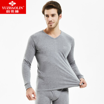

Yu Zhaolin YUZHAOLIN thermal underwear mens autumn clothing long trousers cotton bottoming V-neck cotton sweater warm basic underwear set male Tibetan blue XL