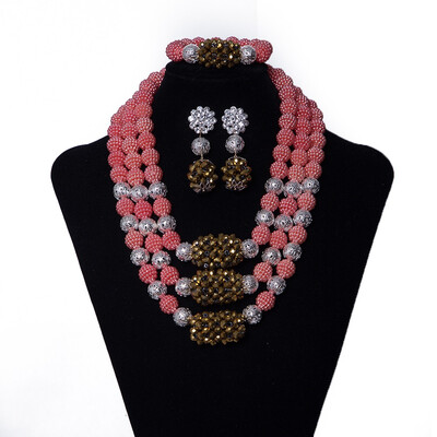 

African Jewelry Sets For Womens Pink Nigerian Wedding Bridal Jewelry Set 2018 New Party Accessories Free Shipping