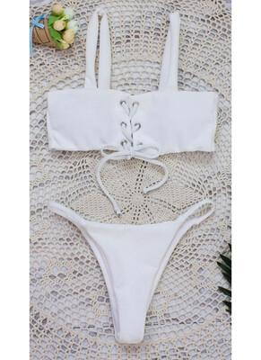 

2018 Women Lace-up Bikini Set Low Waist Solid Color Brief Cut