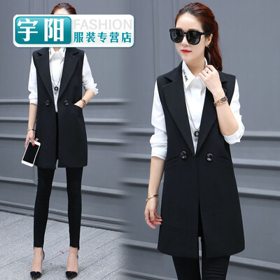 

Suit vest female long section 2017 spring&autumn stripes Slim sleeveless spring gas professional suit vest